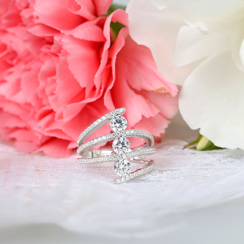 3 Tiered Wrap Crystal Zircon Round Cut Silver Engagement Ring