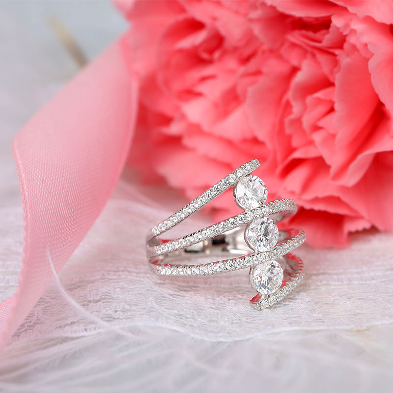 3 Tiered Wrap Crystal Zircon Round Cut Silver Engagement Ring