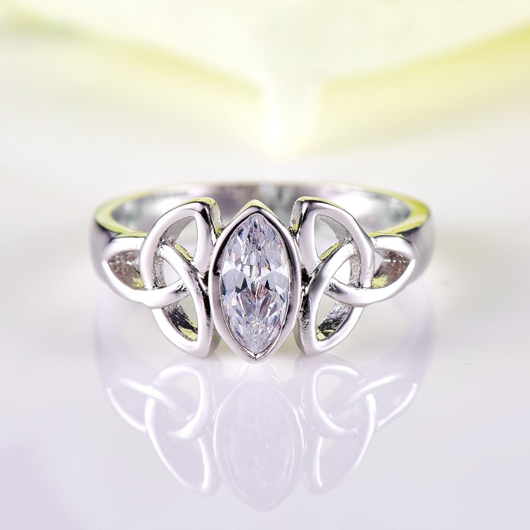 Solitaire Marquise White Gemstone Silver Celtic Ring