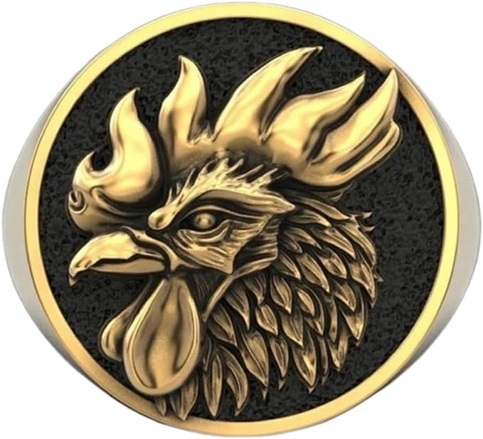Men's 3D Engraved Rooster Domineering Gold Signet Ring