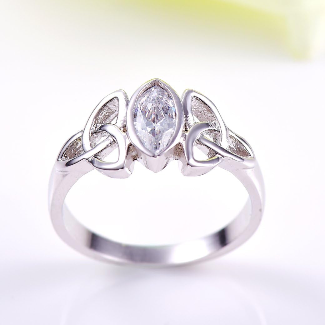 Solitaire Marquise White Gemstone Silver Celtic Ring