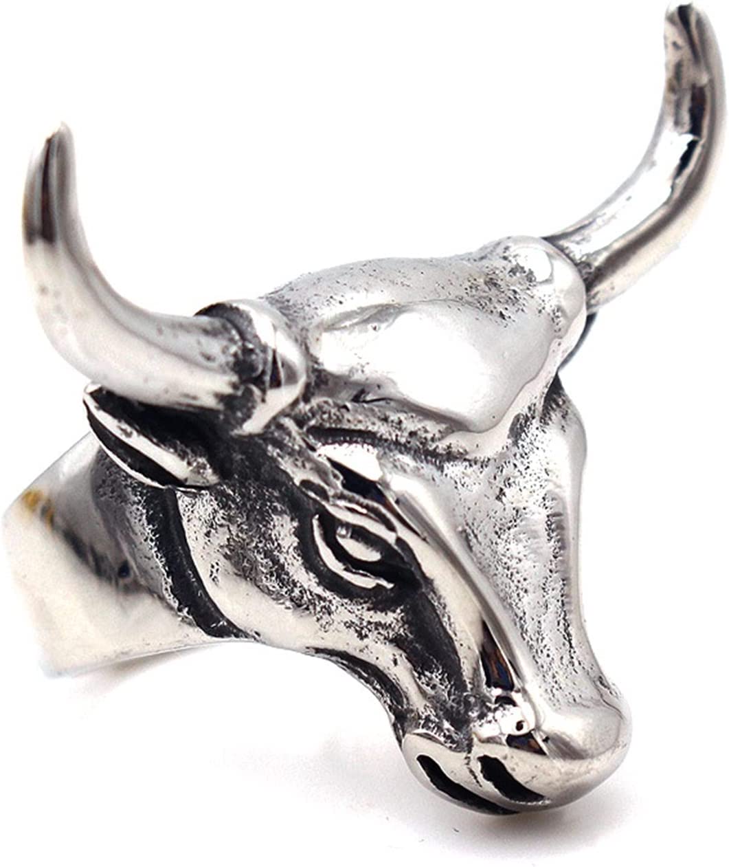 Vintage Bull Horns Skull Open Antique Silver Ring