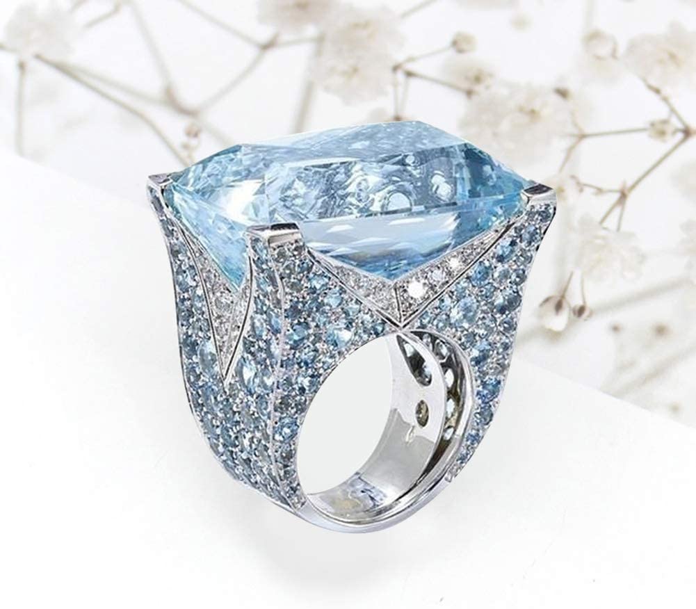 925 Sterling Silver Square Blue Aquamarine Ring