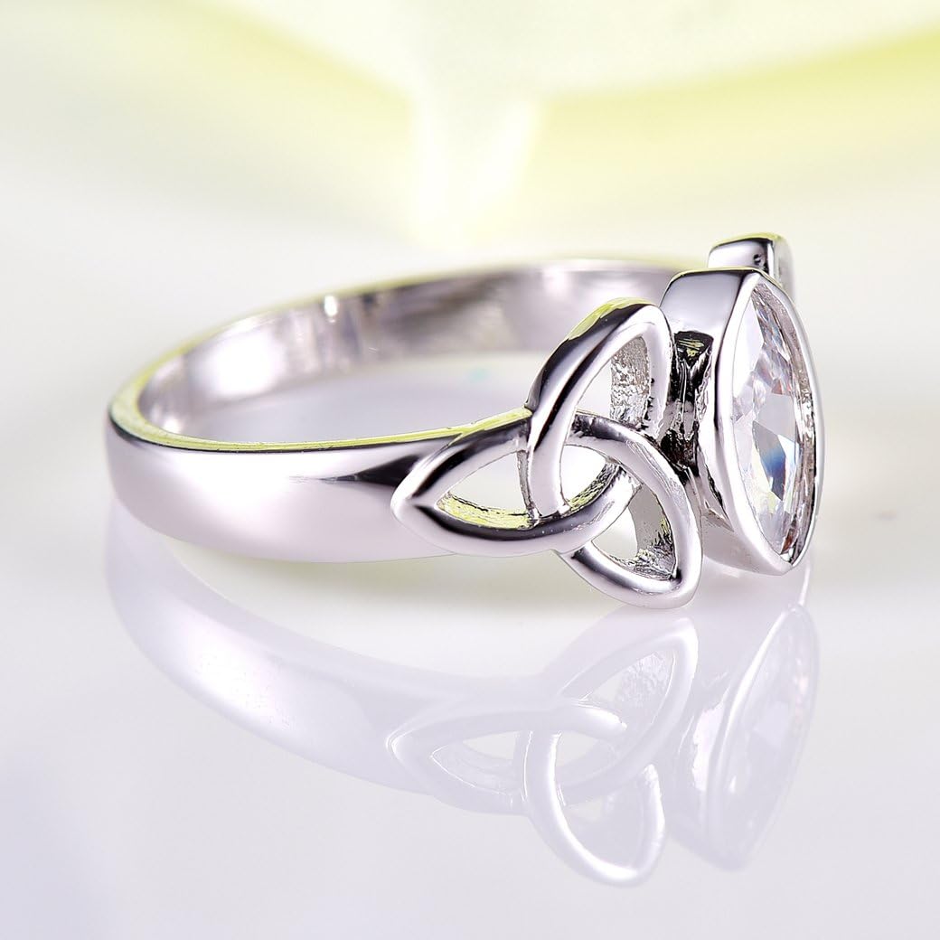 Solitaire Marquise White Gemstone Silver Celtic Ring