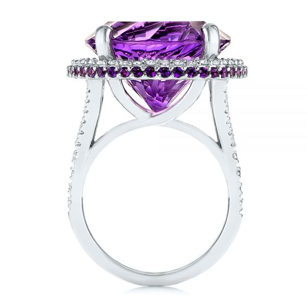 12mm Round Cut Purple Amethyst & CZ Crystal Silver Ring