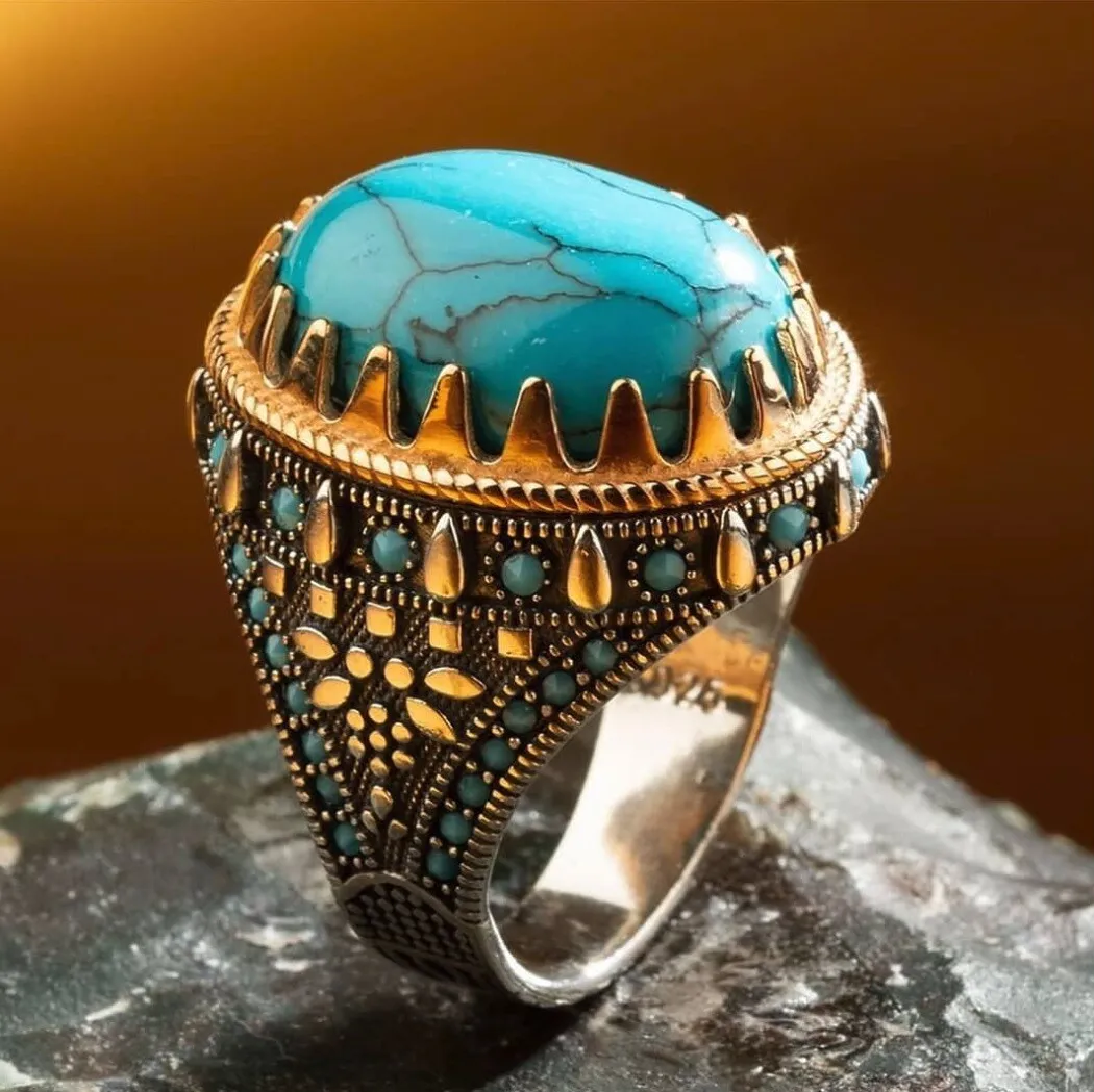 Men's Handmade 925 Sterling Silver Blue Turquoise Ring