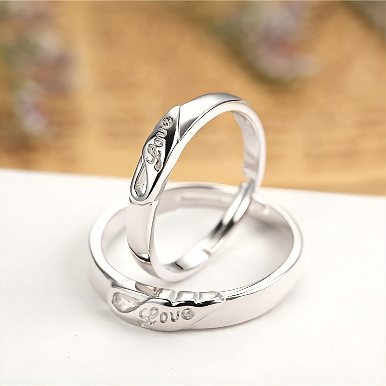 2pcs Sterling Silver LOVE Open Matching Couple Rings