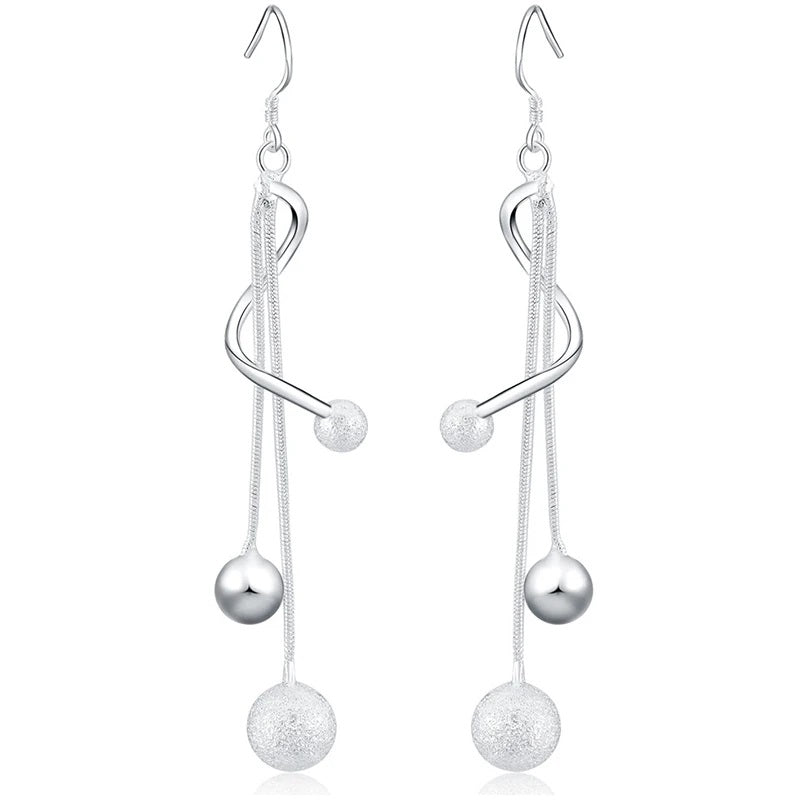 925 Sterling Silver Triple Dangle Beads Earrings