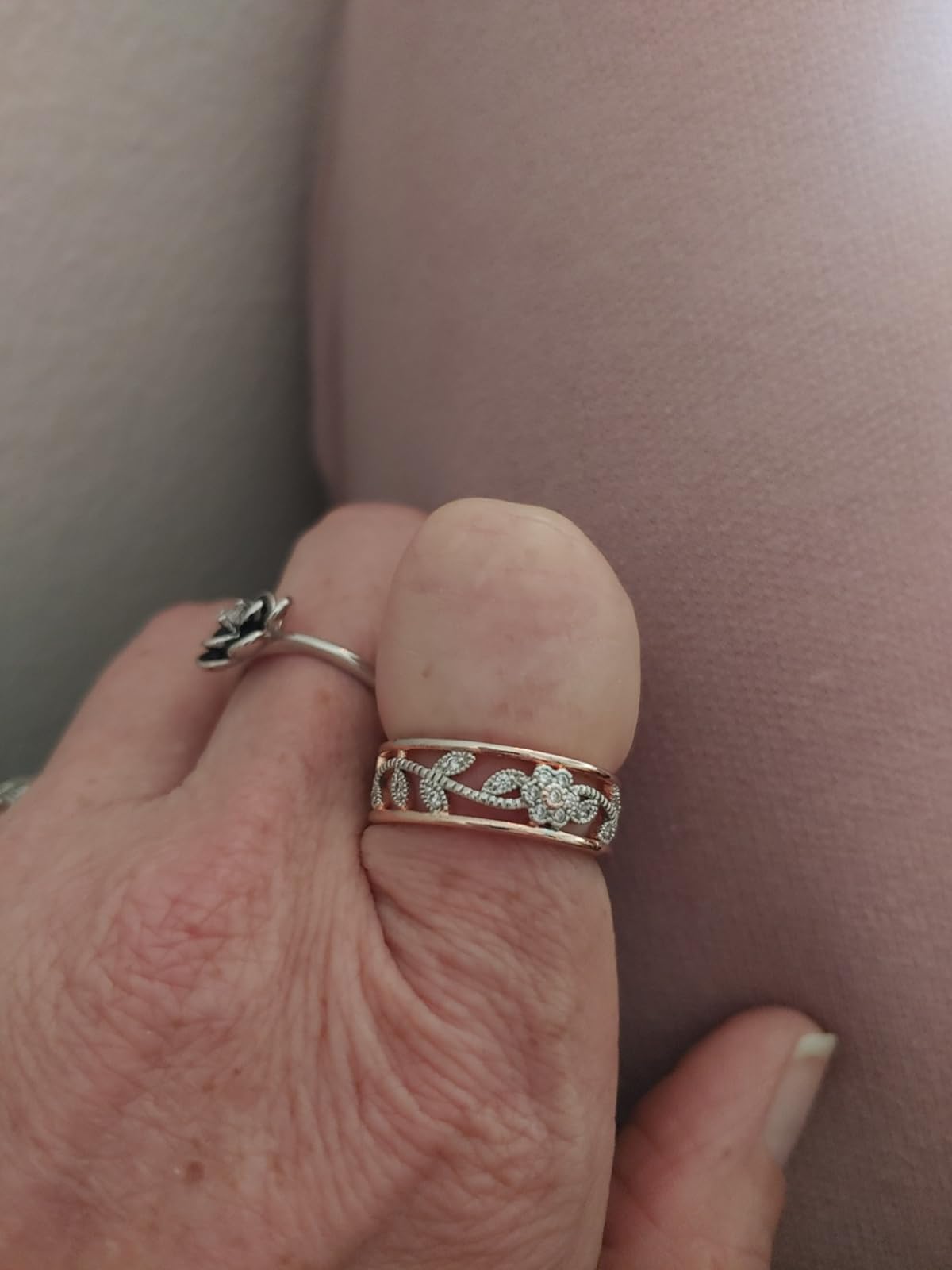Two Tone Romantic Hollow Flower Rose Ring