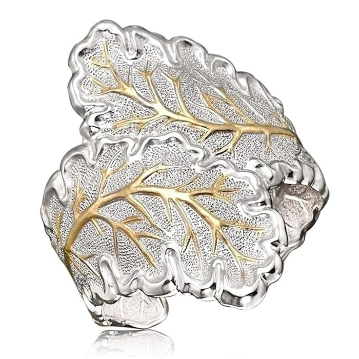 Handmade Antique Silver Carved Tree Leaf Vintage Ring
