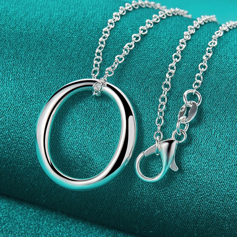 925 Sterling Silver Retro Round Circle Charm Necklace & Chain
