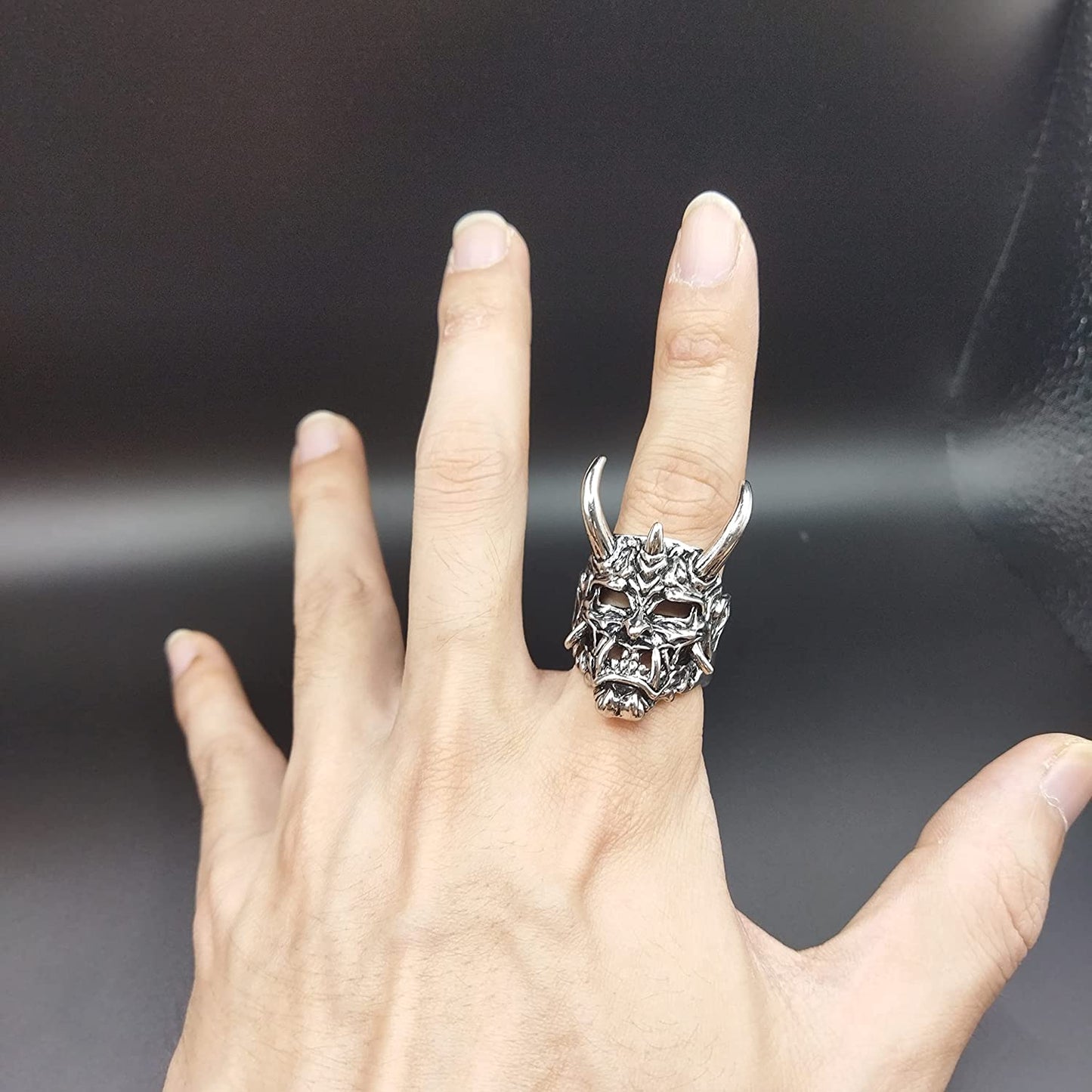 Men's Vintage Gothic Skull Prajna Mask Open Silver Ring