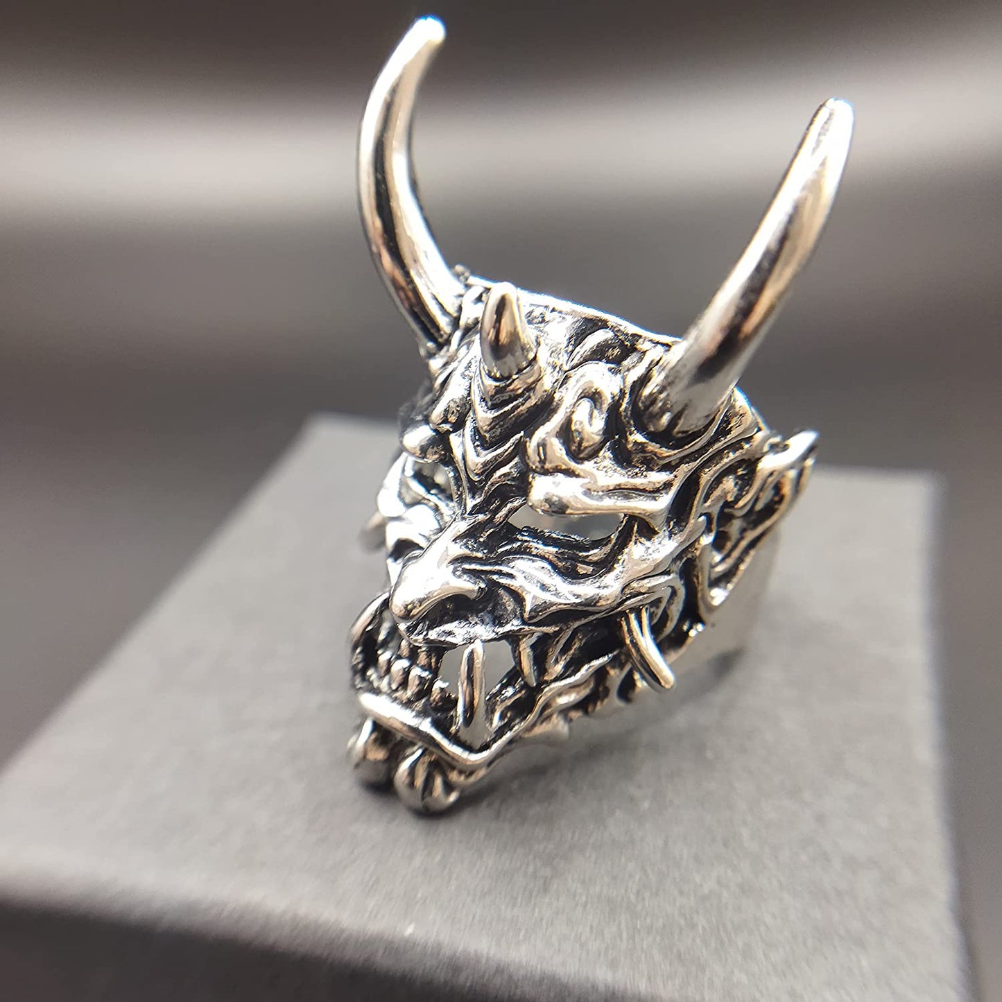 Men's Vintage Gothic Skull Prajna Mask Open Silver Ring