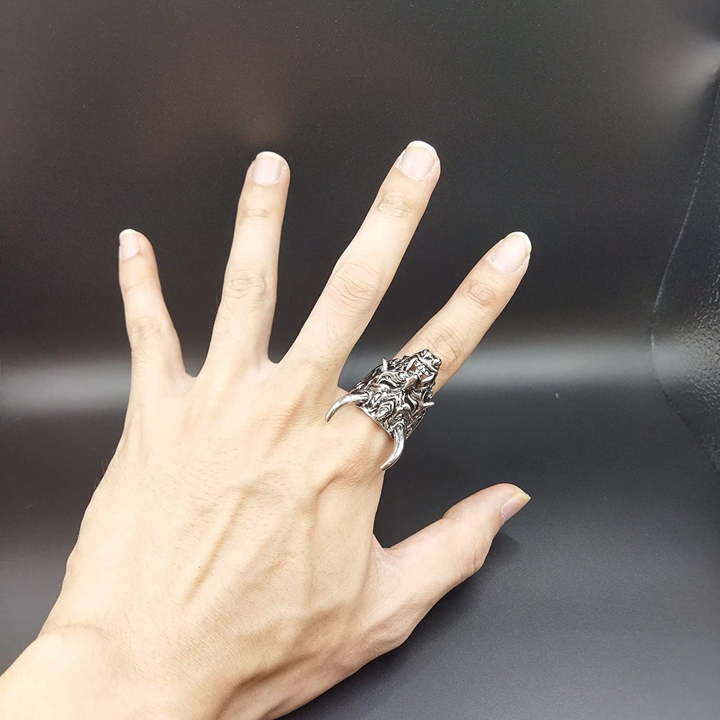 Men's Vintage Gothic Skull Prajna Mask Open Silver Ring
