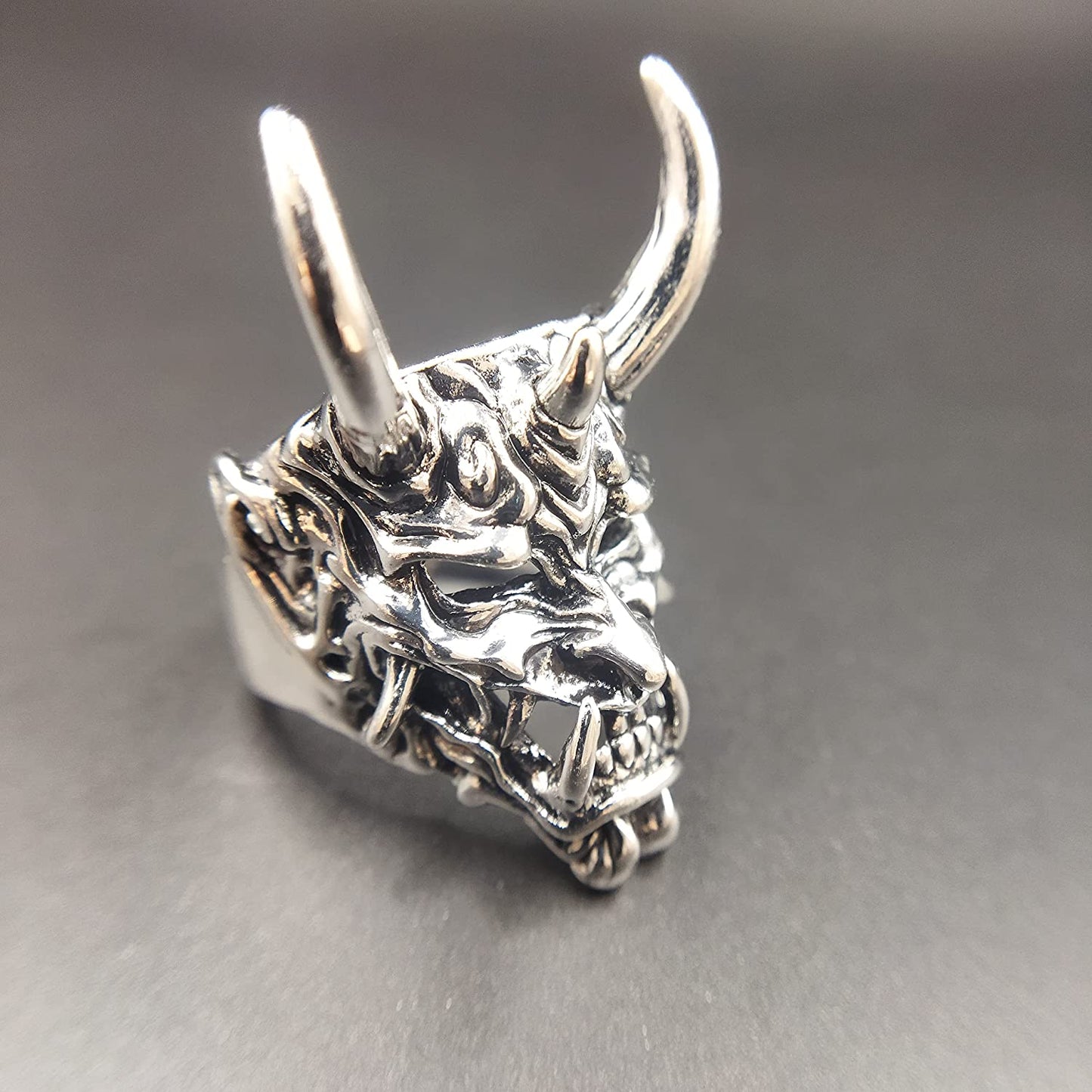 Men's Vintage Gothic Skull Prajna Mask Open Silver Ring