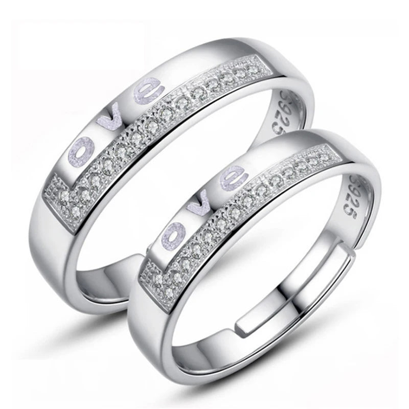 2pcs Matching Love Partner Silver Couples Ring Set