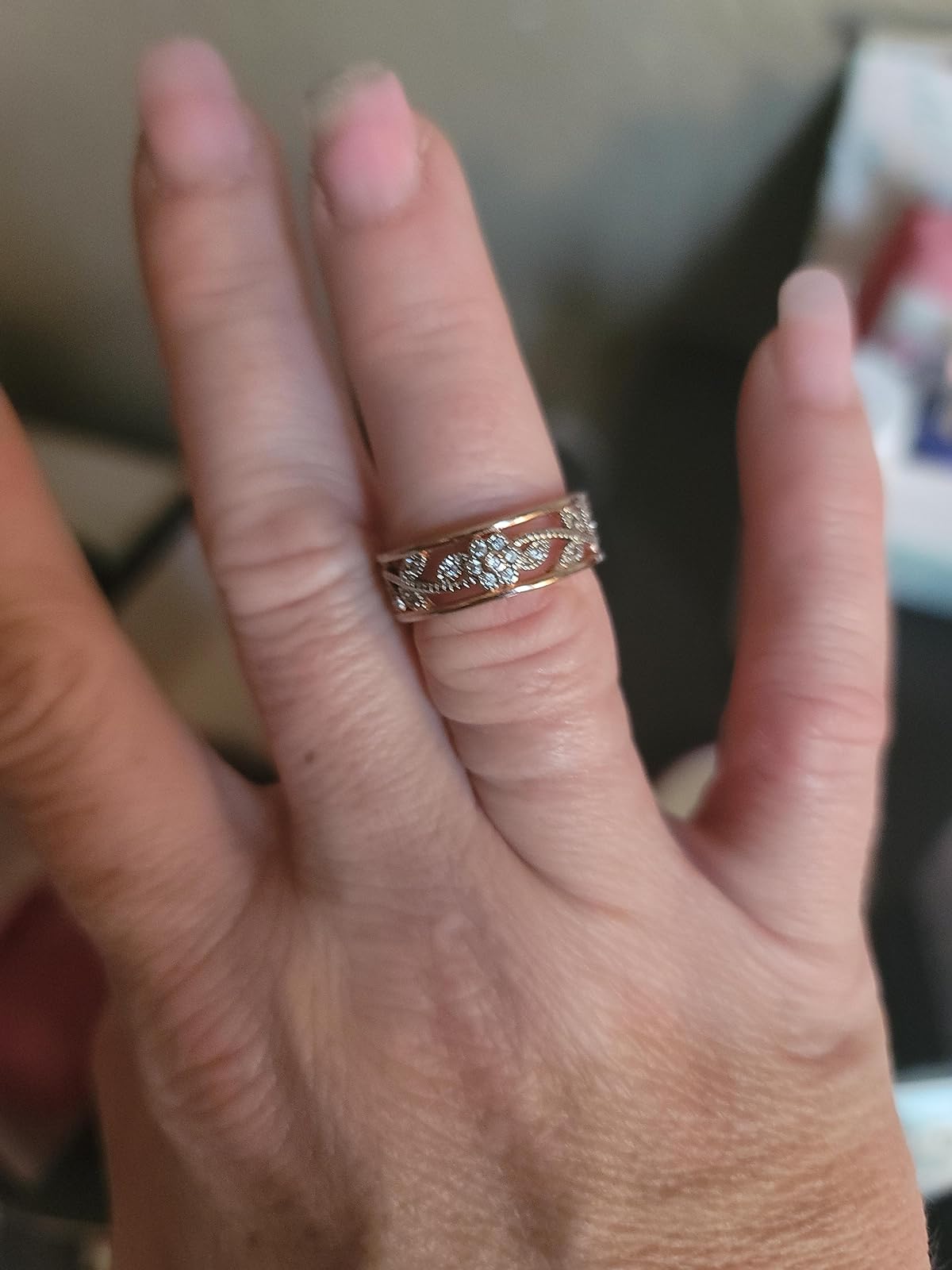 Two Tone Romantic Hollow Flower Rose Ring