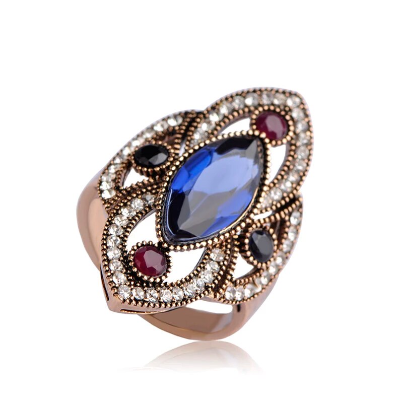 Vintage 35mm Blue Topaz Antique Gold Ethnic Ring