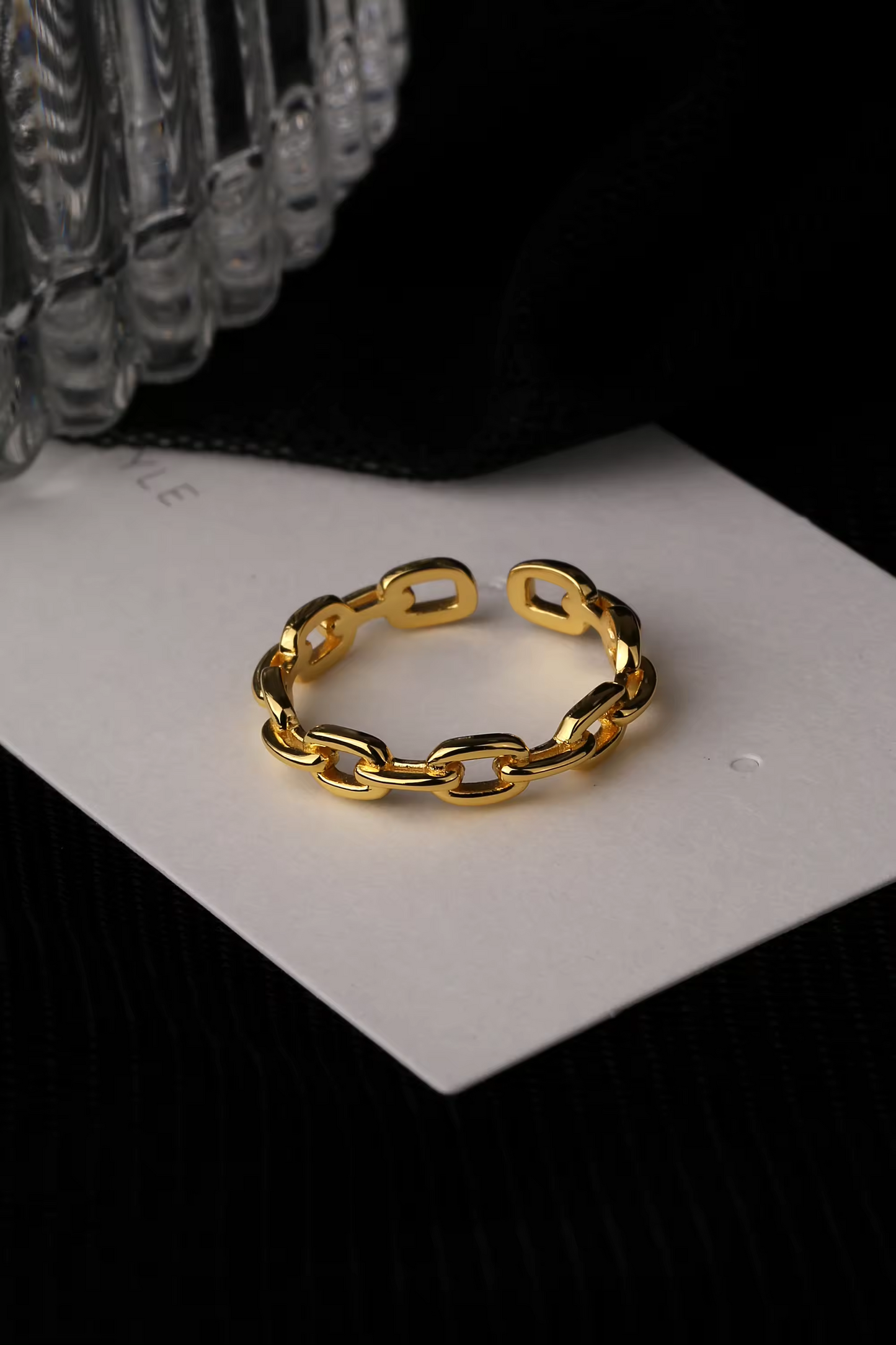 Geometric Chain Link Open Gold Tone Ring