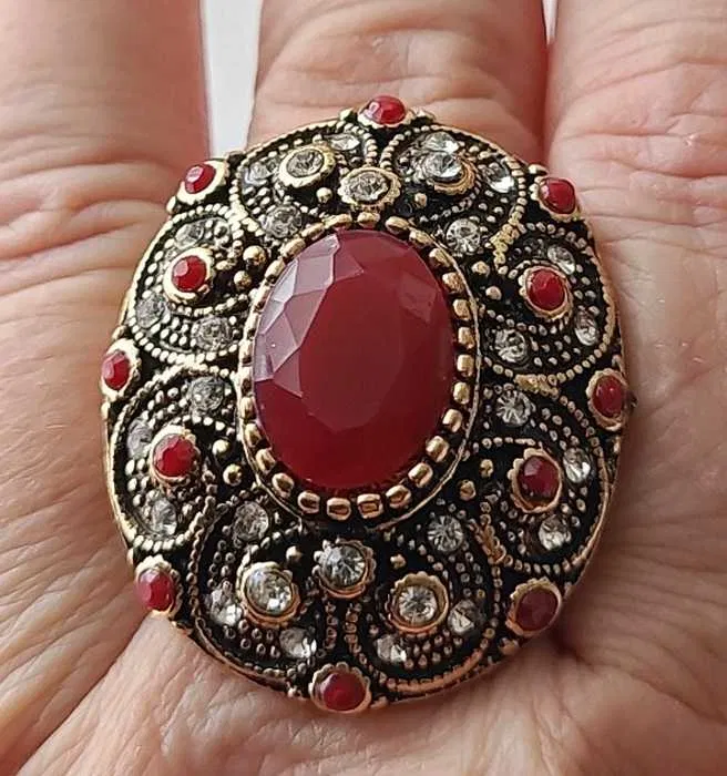 Victorian Red Mosaic Turkish Antique Gold Ring
