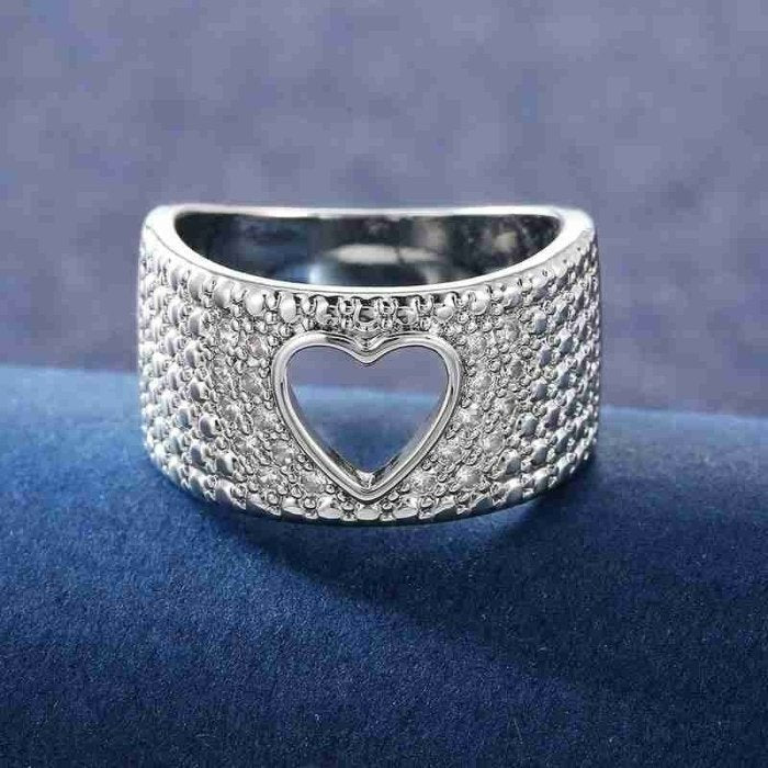 925 Sterling Silver Full Hollow Heart Shaped Ring