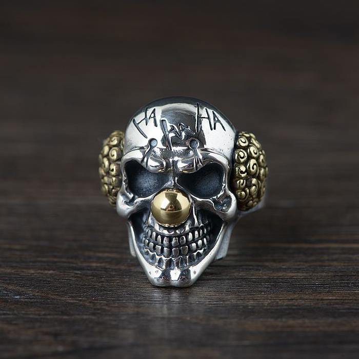 Laughing Clown Skull Head "HA HA HA" Retro Ring