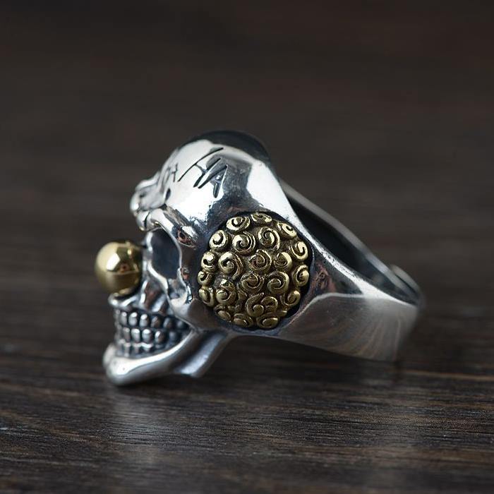 Laughing Clown Skull Head "HA HA HA" Retro Ring