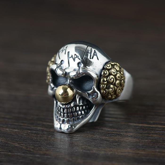 Laughing Clown Skull Head "HA HA HA" Retro Ring