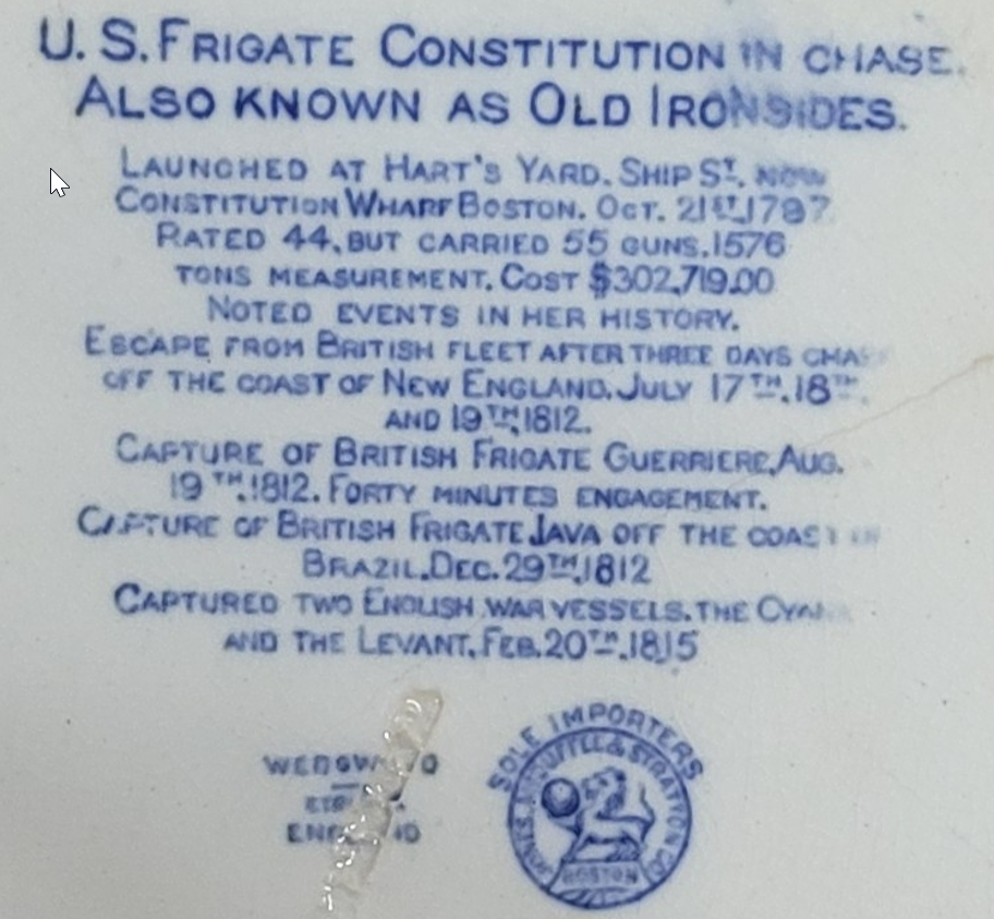 Wedgwood U.S. Frigate Constitution In Chase Old Ironsides Plate