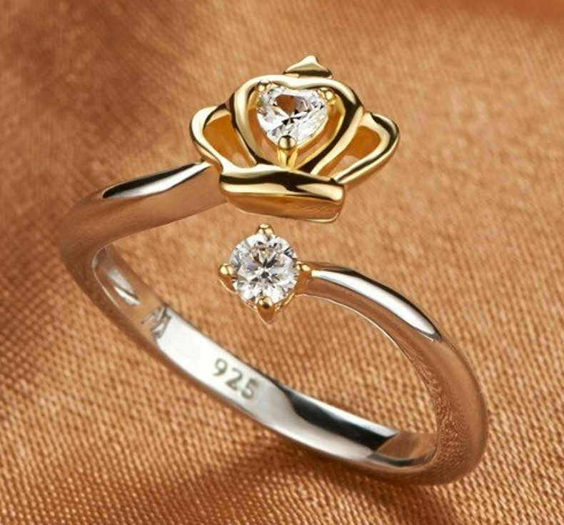 925 Sterling Silver Gold Queen Crown Open Ring