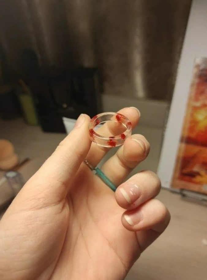 Clear Dried Red Flowers Transparent Resin Epoxy Ring