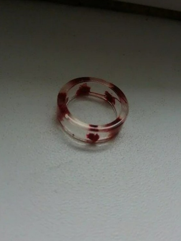 Clear Dried Red Flowers Transparent Resin Epoxy Ring