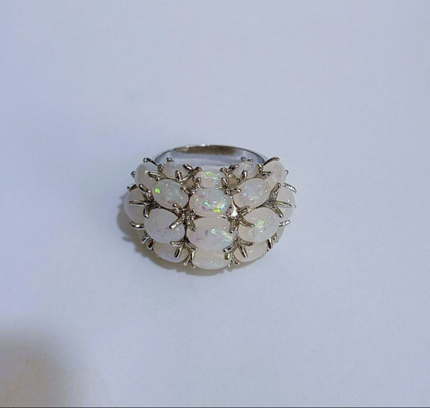 Sterling Silver White Fire Opal Unique Ring