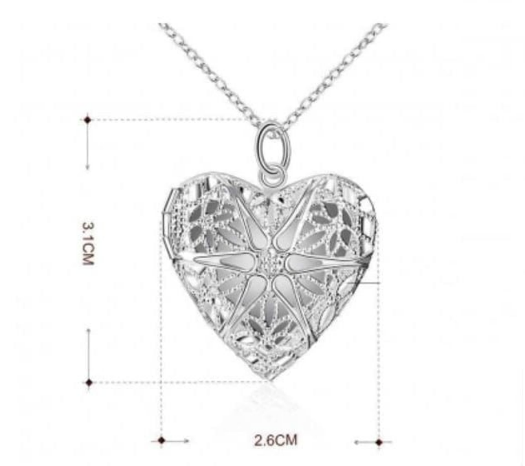 Hollow Heart Locket Silver Pendant Necklace & 20" Chain
