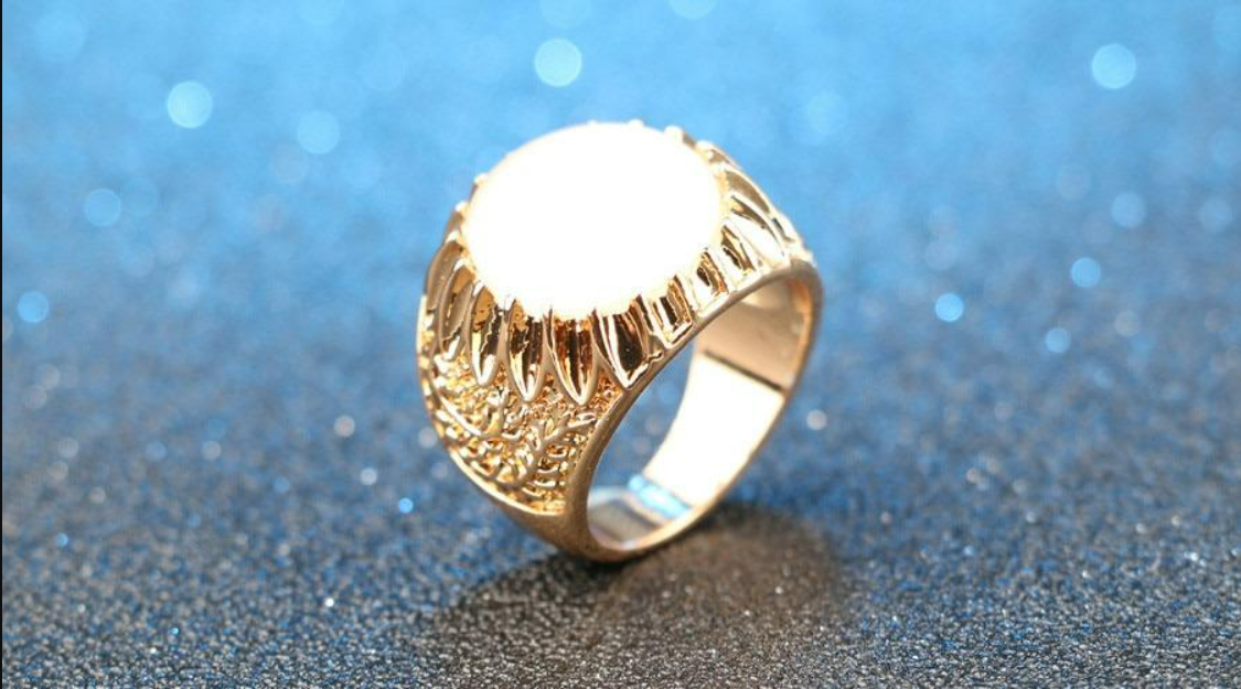 14mm Round White Opal Vintage Ethnic Gold Ring