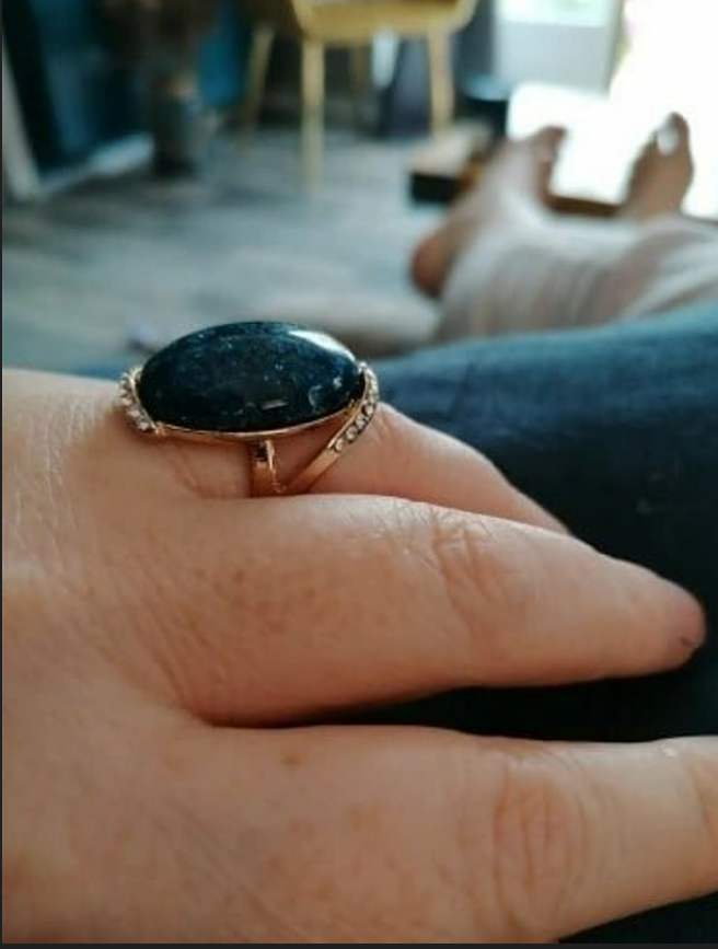 Big Oval Blue Mosaic Antique Gold Vintage Ring