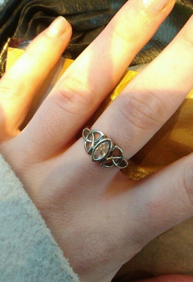Solitaire Marquise White Gemstone Silver Celtic Ring