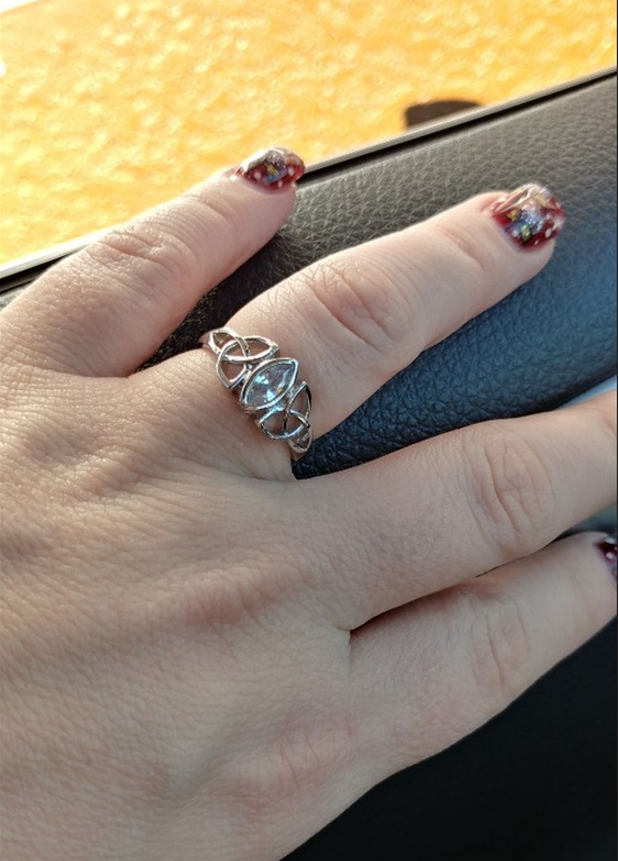 Solitaire Marquise White Gemstone Silver Celtic Ring