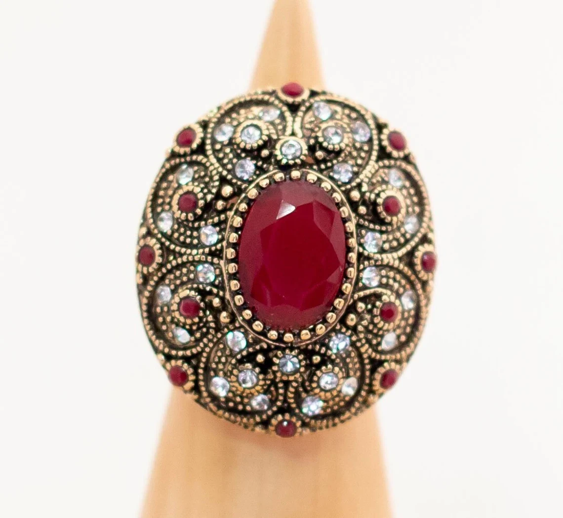 Victorian Red Mosaic Turkish Antique Gold Ring