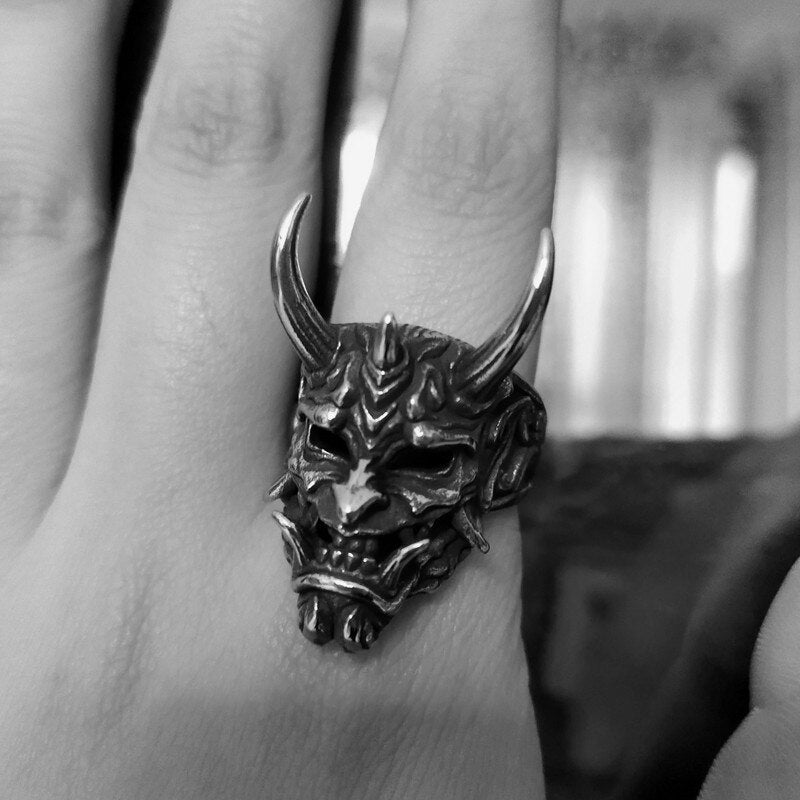 Men's Vintage Gothic Skull Prajna Mask Open Silver Ring