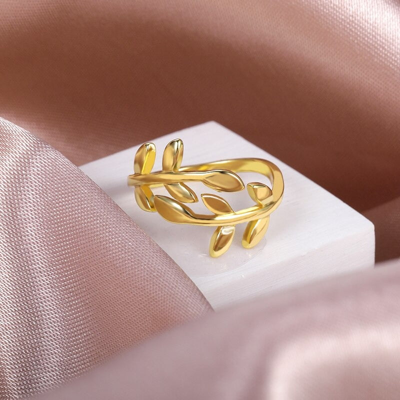 Olive Branch Leaves Open Gold Ring