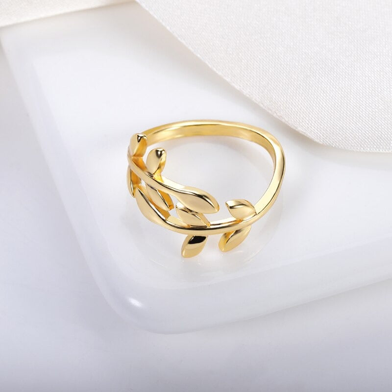 Olive Branch Leaves Open Gold Ring
