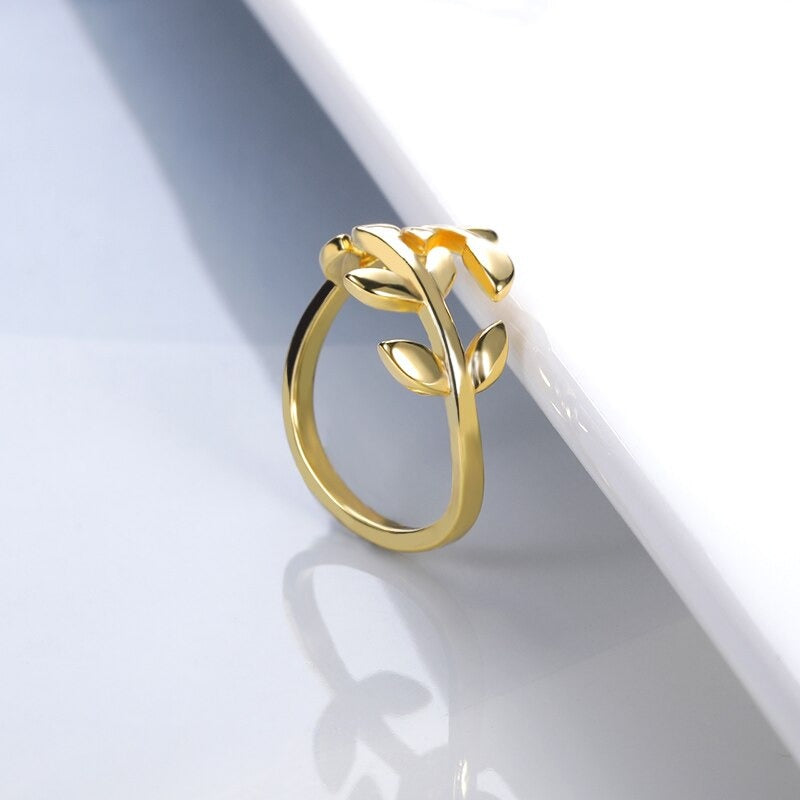 Olive Branch Leaves Open Gold Ring