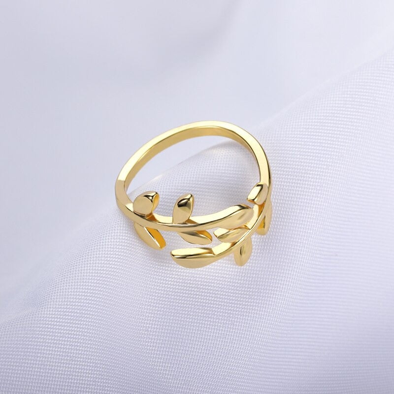 Olive Branch Leaves Open Gold Ring
