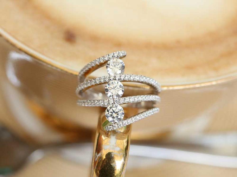 3 Tiered Wrap Crystal Zircon Round Cut Silver Engagement Ring