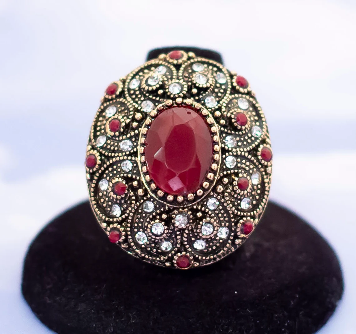 Victorian Red Mosaic Turkish Antique Gold Ring