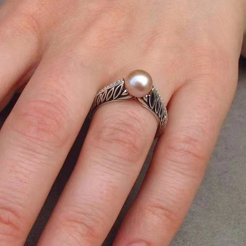 Vintage Pink Freshwater Pearl Antique Silver Ring