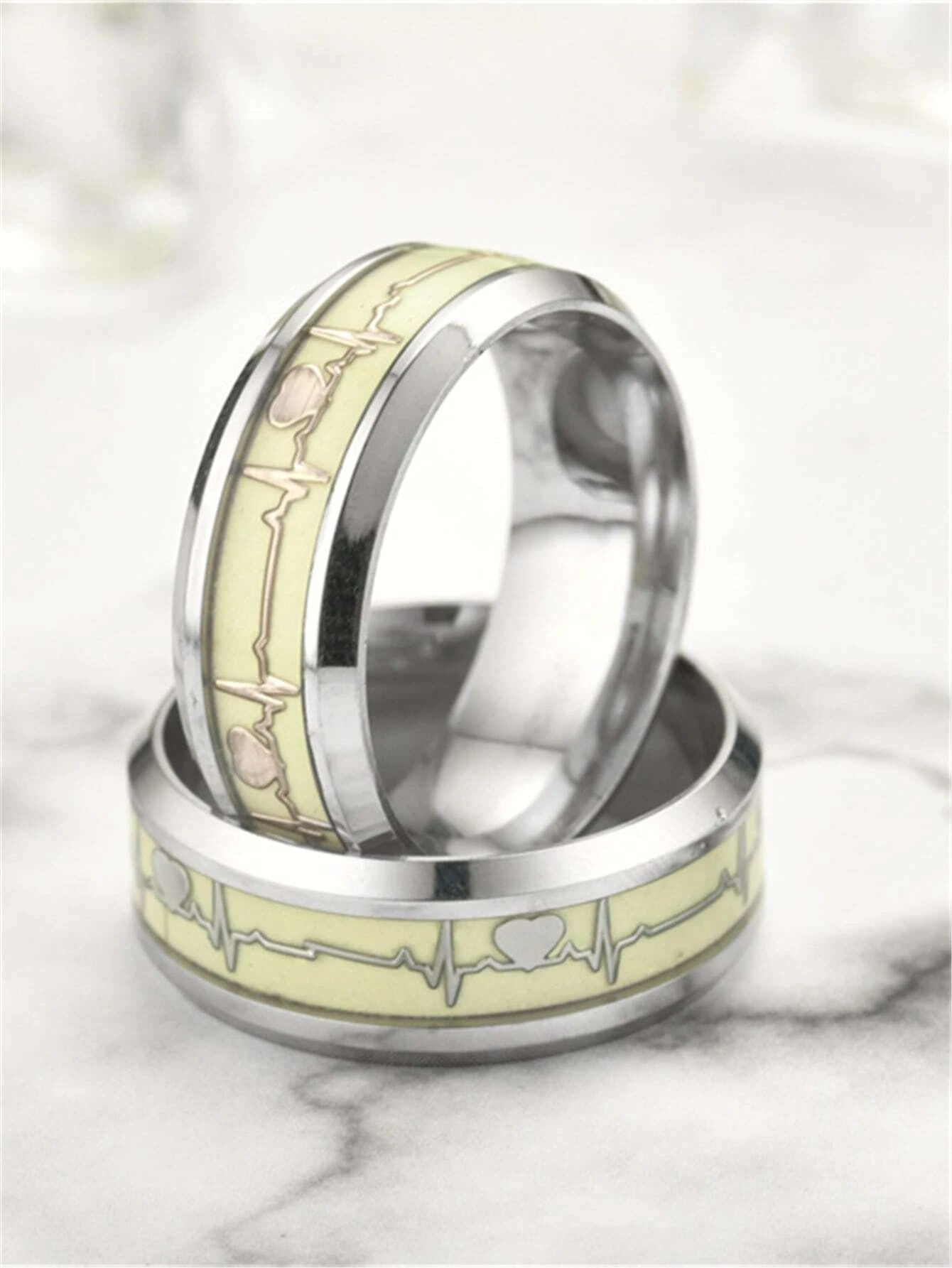 Glow In The Dark Heart Beat Stainless Steel Mood Ring