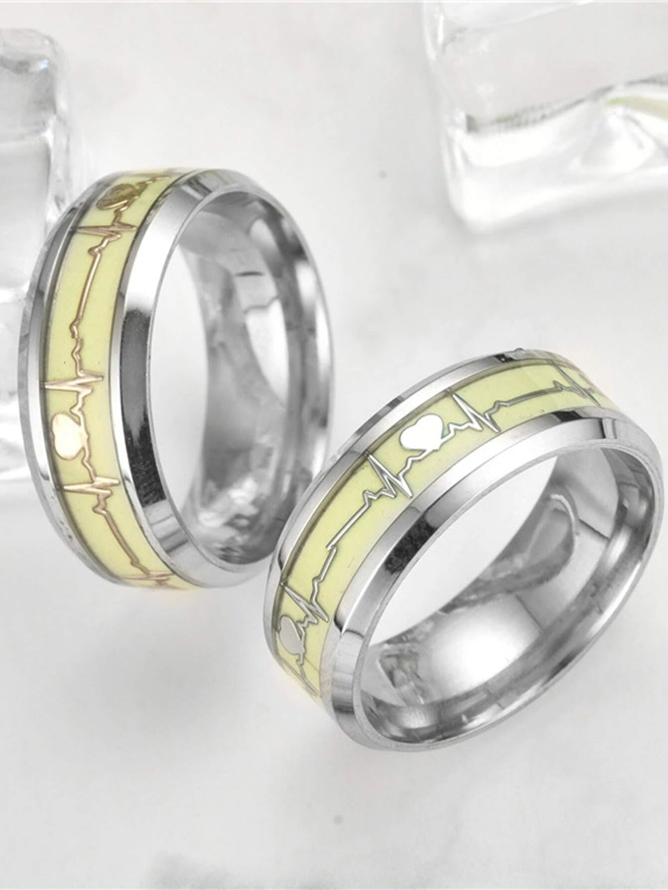 Glow In The Dark Heart Beat Stainless Steel Mood Ring