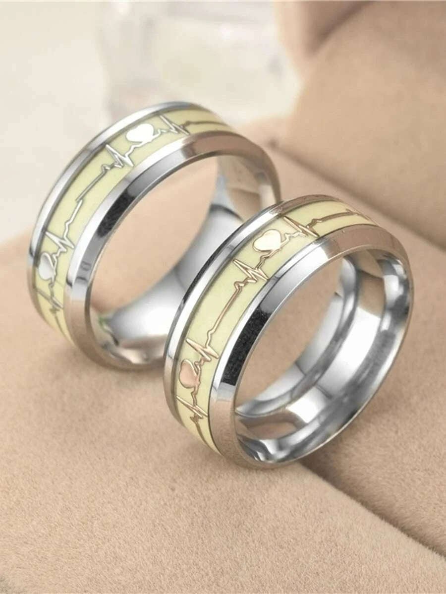 Glow In The Dark Heart Beat Stainless Steel Mood Ring